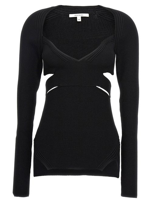 Cut-out Ribbed Viscose Sweater — Black