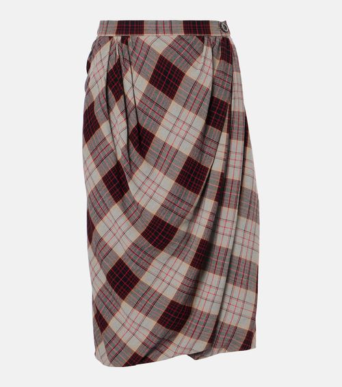 Drunken Drape checked midi skirt