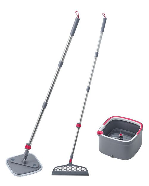 True Clean Mop & Bucket System with Silicone Floor Sweeper Deluxe Set