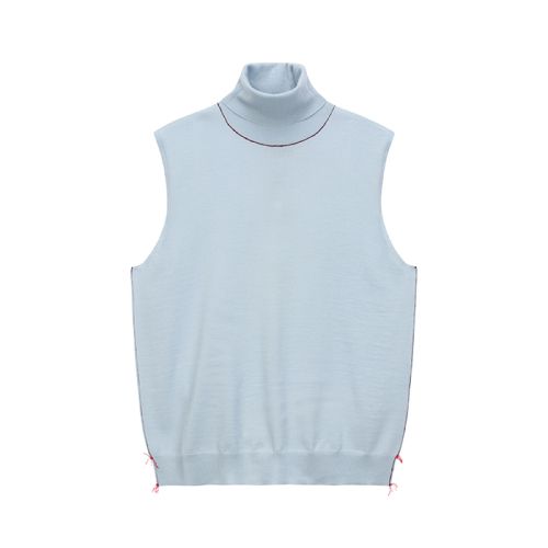 Roll-neck sleeveless knitted top - Blue