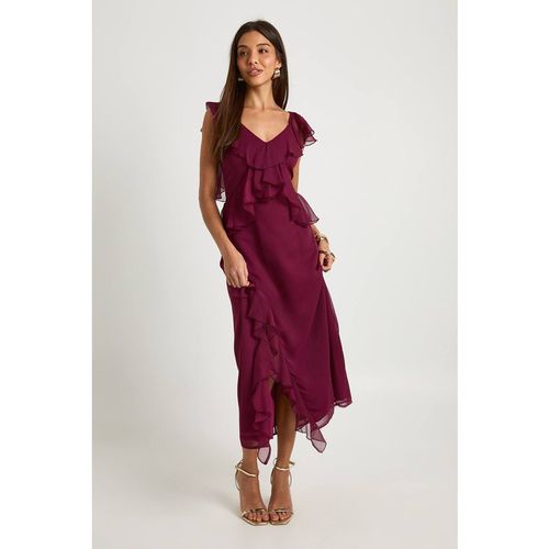 Boohoo Women's Ruffle Angel Sleeve Midaxi Dress in Burgundy