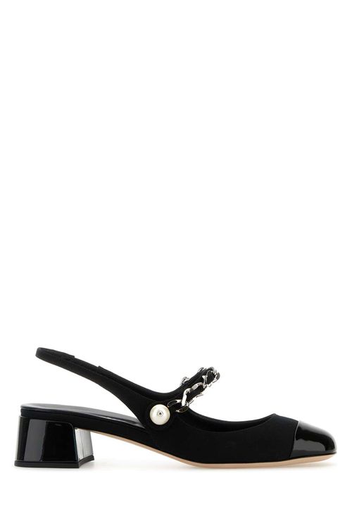 Black Canvas And Leather Pumps