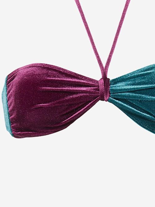Velvet Color-Block Bathing Suit — Purple