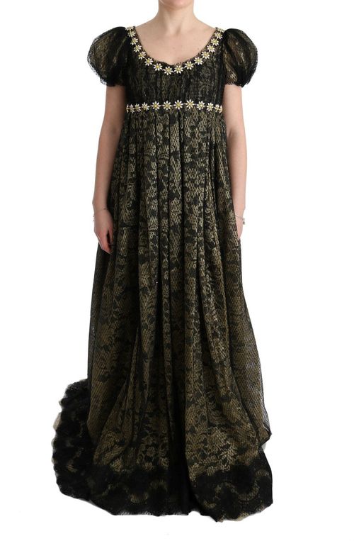 Crystal-Embellished Lace Dress — Black