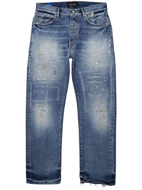 Distressed straight-leg jeans - Blue