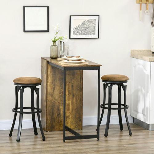 HOMCOM Bar Stools Set Microfiber Cloth Bar Chairs W/ Steel Legs Brown - Brown