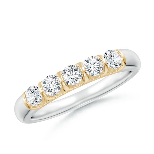 Angara 0.53 Carat Bar Set Five Stone Round Diamond Wedding Ring for Her in 14K White & Yellow Gold