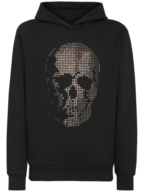 Logo-embroidered cotton hoodie - Black