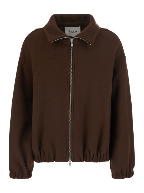 Wool Blend Bomber Jacket — Brown