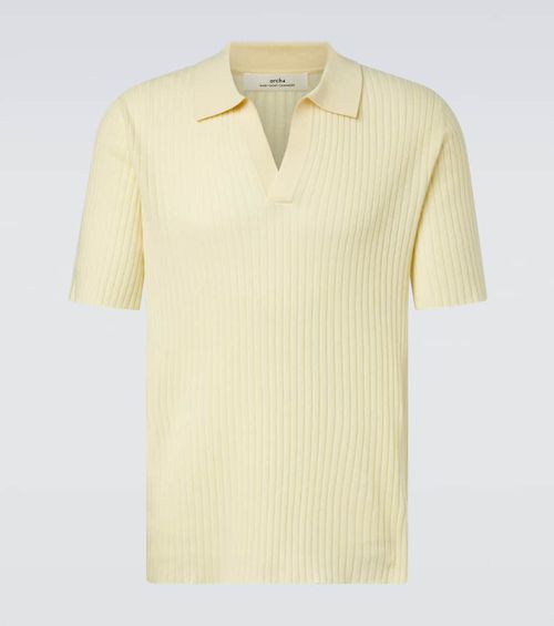 Ribbed-knit cashmere polo shirt