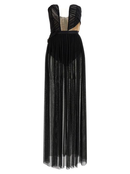 Corsetto Draped Dress — Black