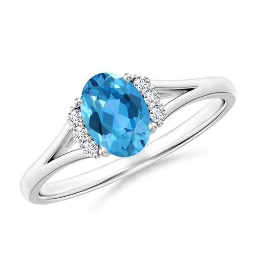 Angara 0.95 Carat Oval Swiss Blue Topaz with Round Diamond Collar Ring in Platinum