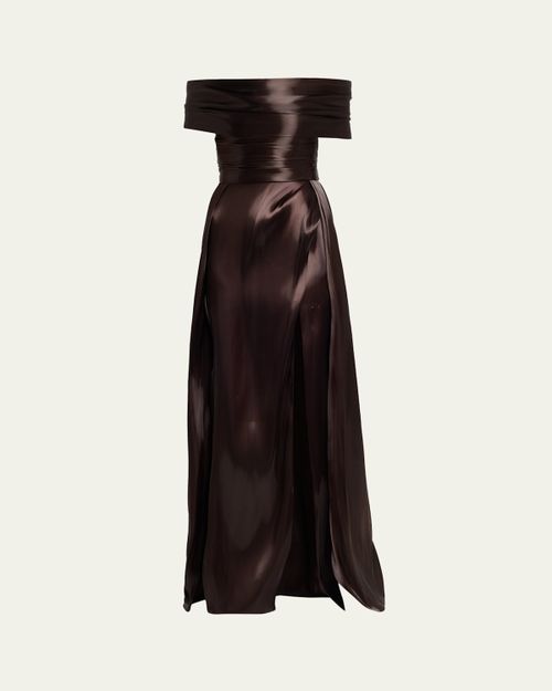 Liquid Organza Off-The-Shoulder Slit Gown