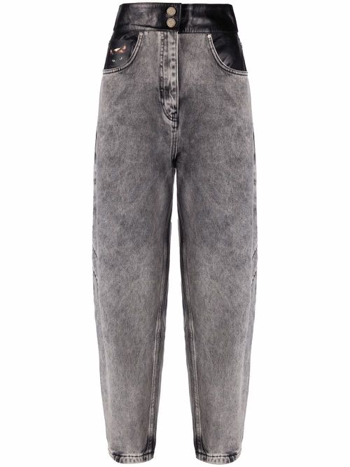 High-waisted faded jeans - Black