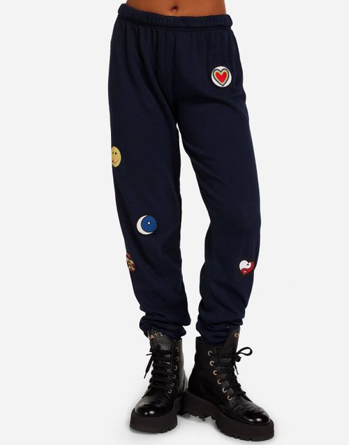 Tanzy Hippie Patches Jogger Sweatpants In Navy