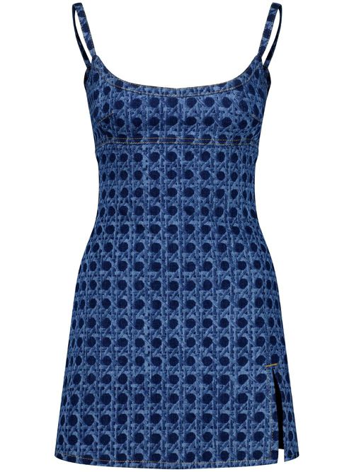 Vienna Straw-print denim dress - Blue