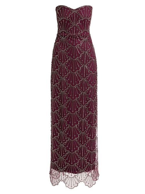 Women's Tessa Strapless Beaded Column Gown - Oxblood