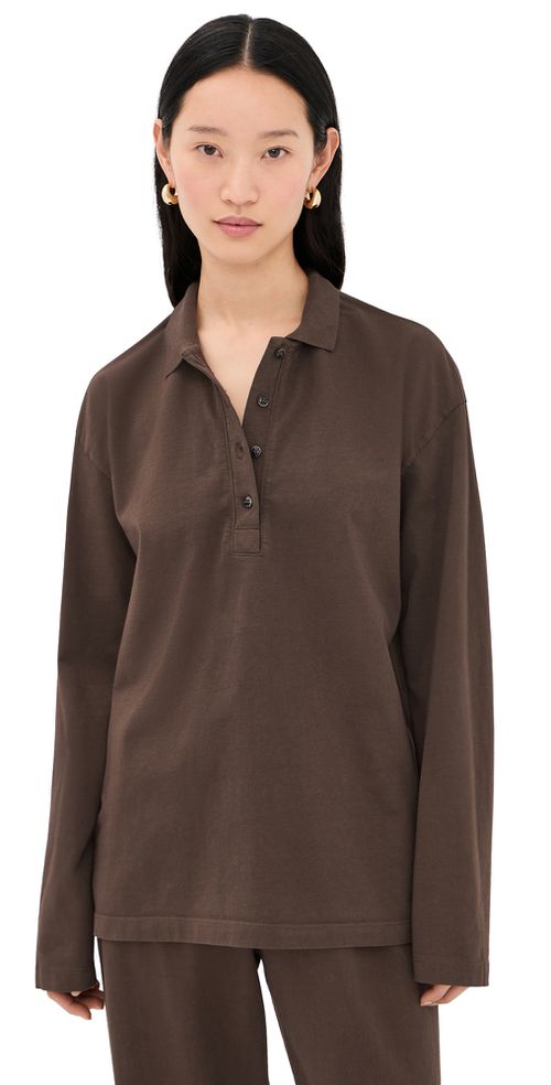 Long Sleeve Oversized Polo Tee Americano