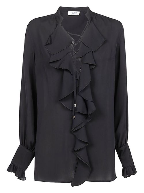 Black Long Sleeve Ruched Shirt