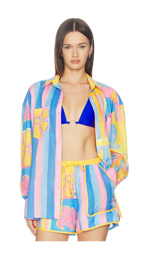 Kulani Kinis Long Sleeve Beach Shirt in Orange,Blue. - L also in M, S