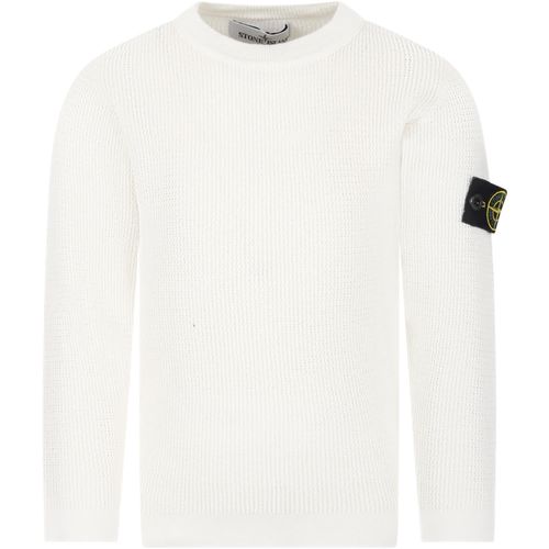 White Sweater For Boy With Logo Patch
