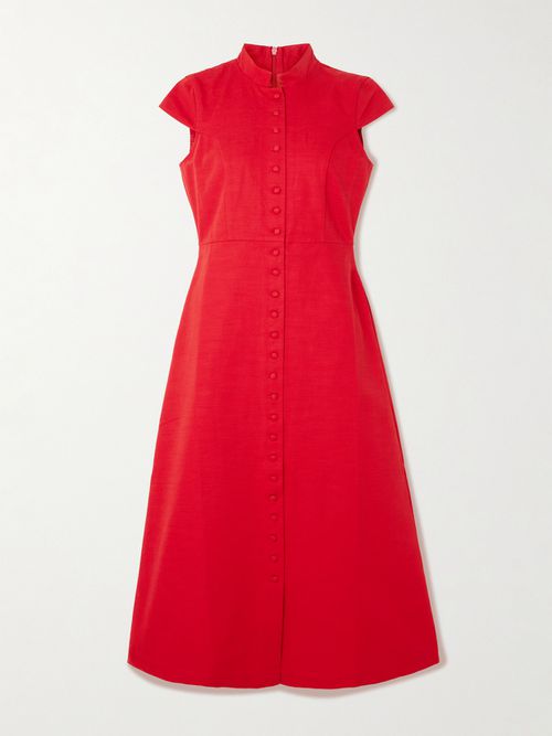 Amoako Cotton Midi Dress - Red