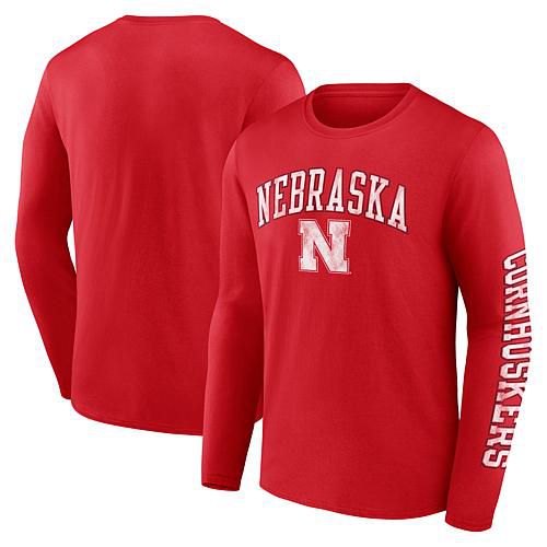 Men's Fanatics Scarlet Nebraska Huskers Distressed Arch Over Logo Long Sleeve T-Shirt - 3XL