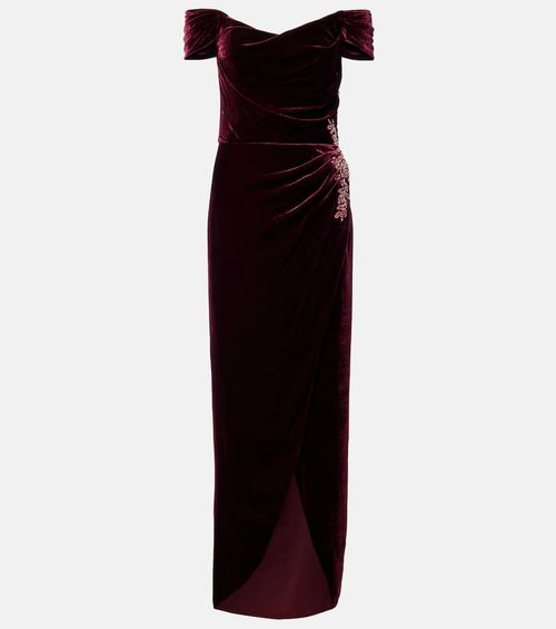 Embellished off-shoulder velvet gown