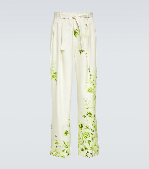 Floral belted straight pants