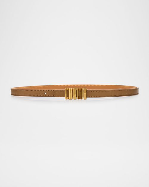 Graphic Buckle Leather Skinny Belt