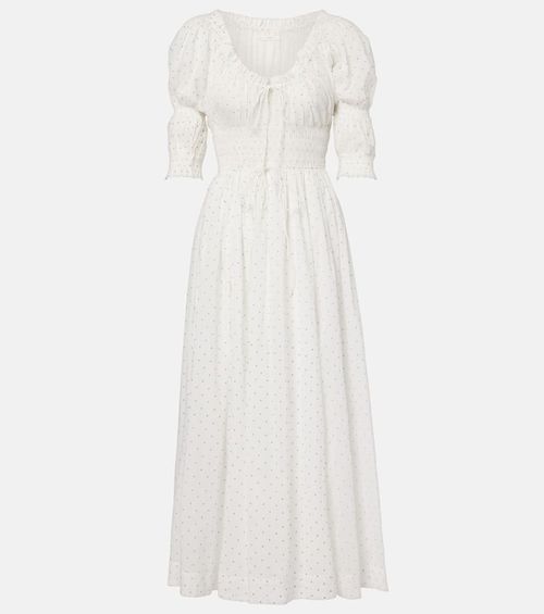 Dôen Ischia gathered polka-dot cotton midi dress