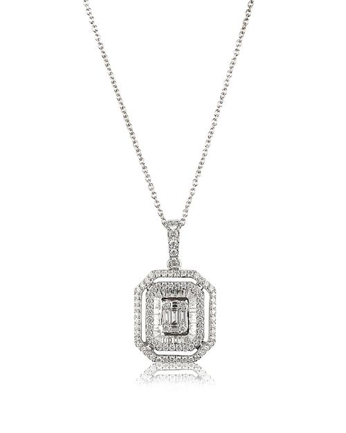 18K White Gold Diamond Octagonal Mosaic Pendant Necklace, 1.08 tcw