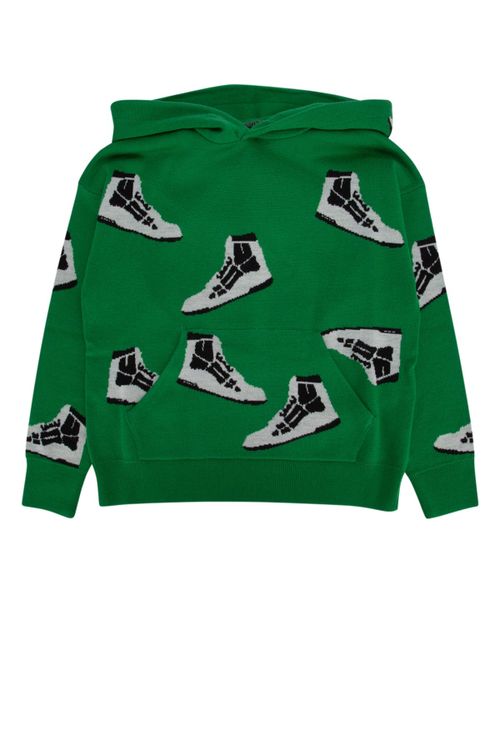 Merino Wool Intarsia Cardigan — Green