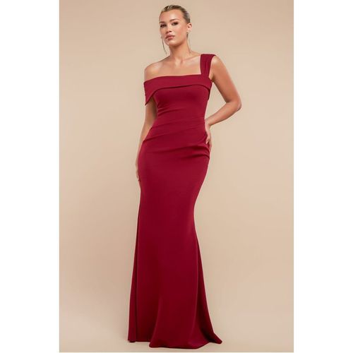 Goddiva Off The Shoulder Pleated Waist Maxi Dress - Wine