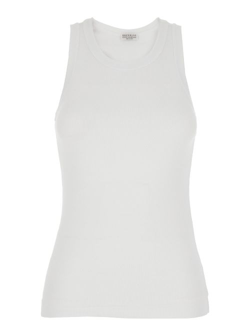 Ribbed Crew Neck Tank Top — White