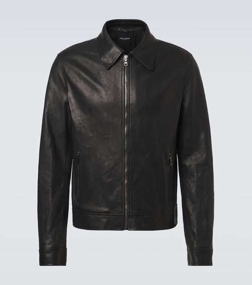 Leather blouson jacket