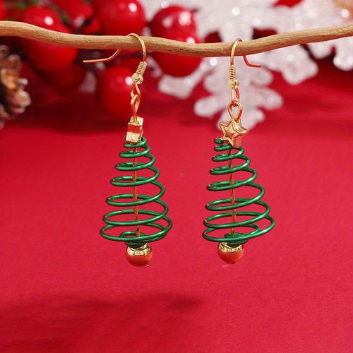 TEMU Festive Christmas Tree Earrings - Holiday Party Accessory, Classic Style, Zinc Alloy, 316l Stainless Steel Ear Hooks, Perfect For Christma