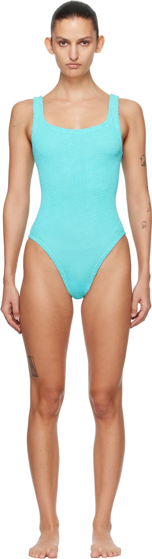 Blue Coverage Square Neck Swimsuit