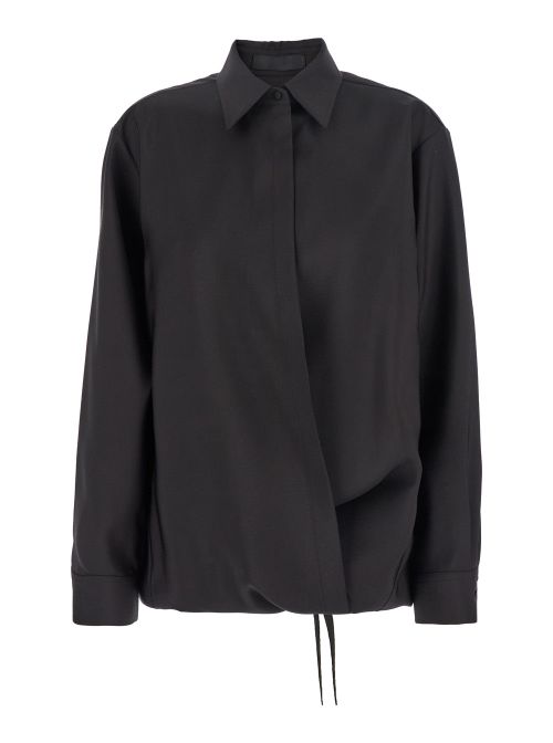 Hidden-Closure Wool Blend Shirt — Black