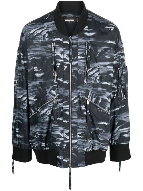 Graphic-print bomber jacket - Blue