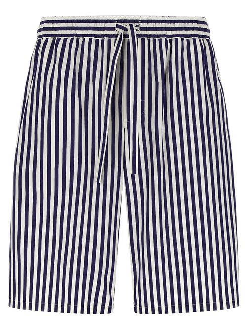 Striped Cotton-Silk Poplin Bermuda Shorts — Navy