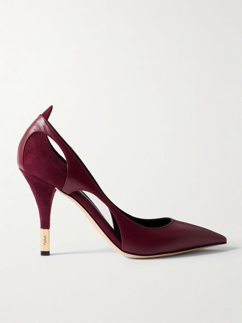 Saada Cutout Suede-trimmed Leather Pumps
