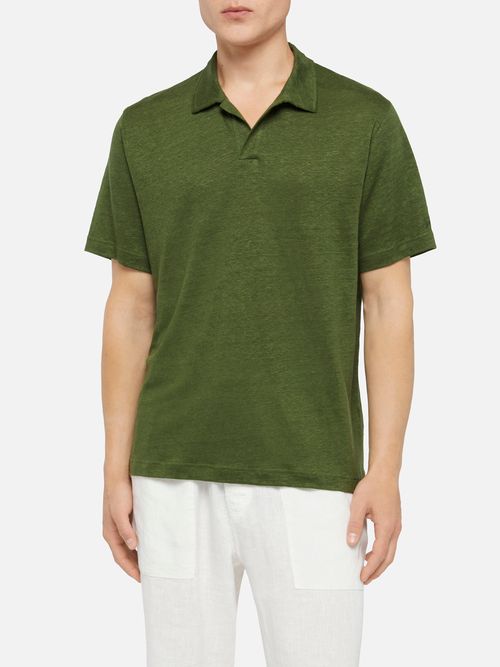 Military Green Linen Buttonless Polo Shirt Fraser - Men