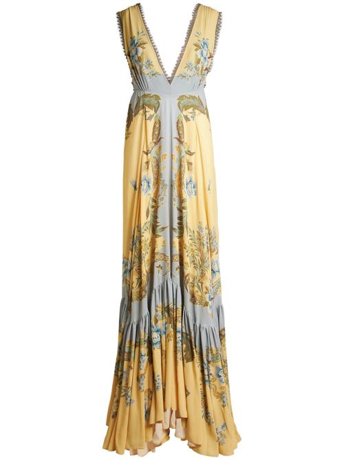 Floral-print crepe-de-chine dress - Yellow