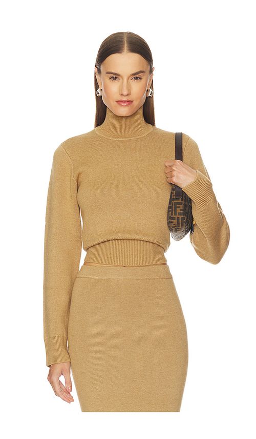 Camila Coelho Costansa Turtleneck Sweater in Tan. XL. Also in
