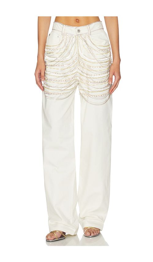 Lapointe Embroidered Straight Leg Pant in Cream. - 2 also
