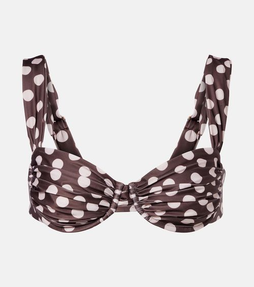 Sol gathered polka-dot bikini top