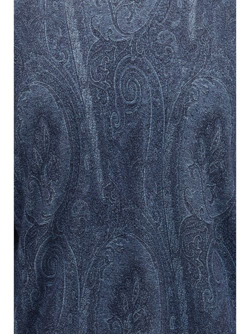 Paisley Print Cashmere-Silk Blend Turtleneck Sweater — Blue
