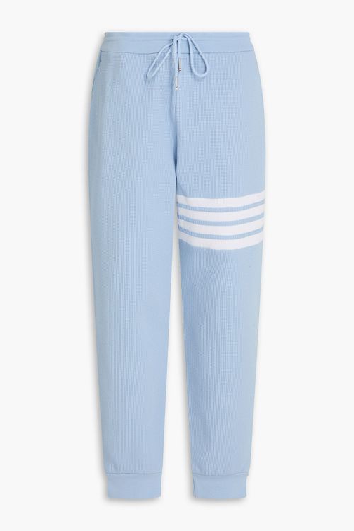 Striped waffle-knit cotton sweatpants - Blue - 4