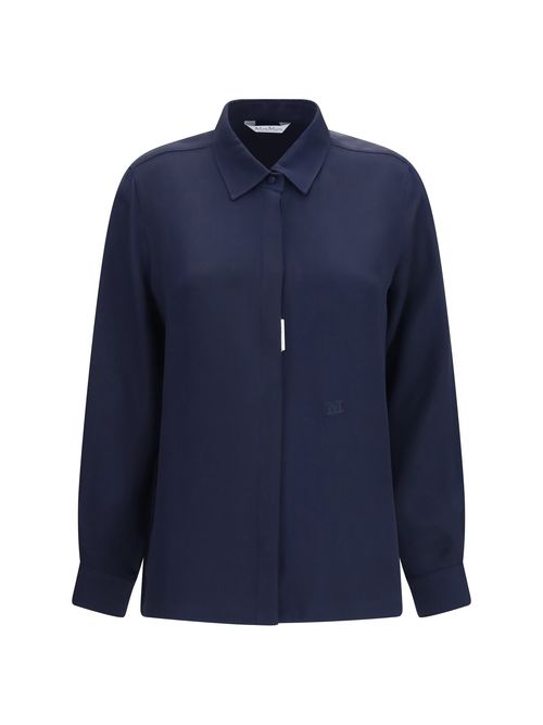 Crepe De Chine Silk Shirt — Navy